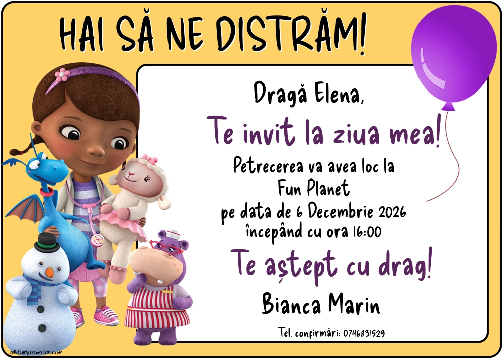 Exemplu completat: Invitație cu Doctorița Plusica