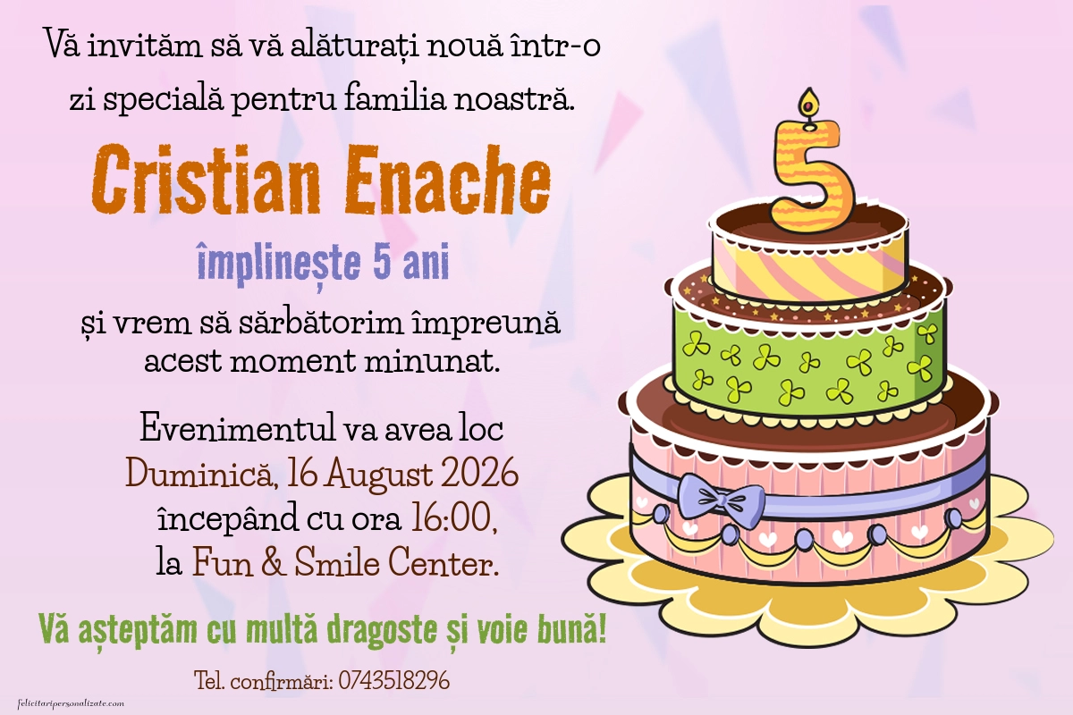 Exemplu completat: Invitație pentru 5 ani