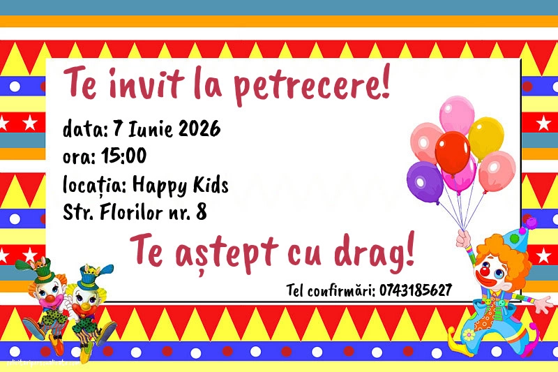 Exemplu completat: Invitație cu circ