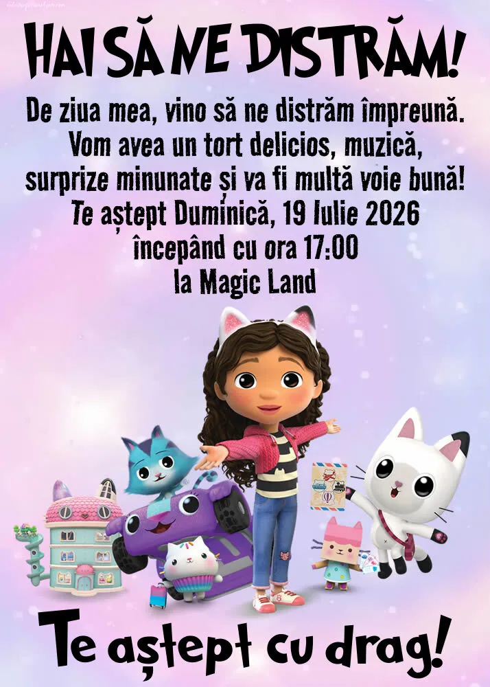 Invitație cu Gabby Dollhouse