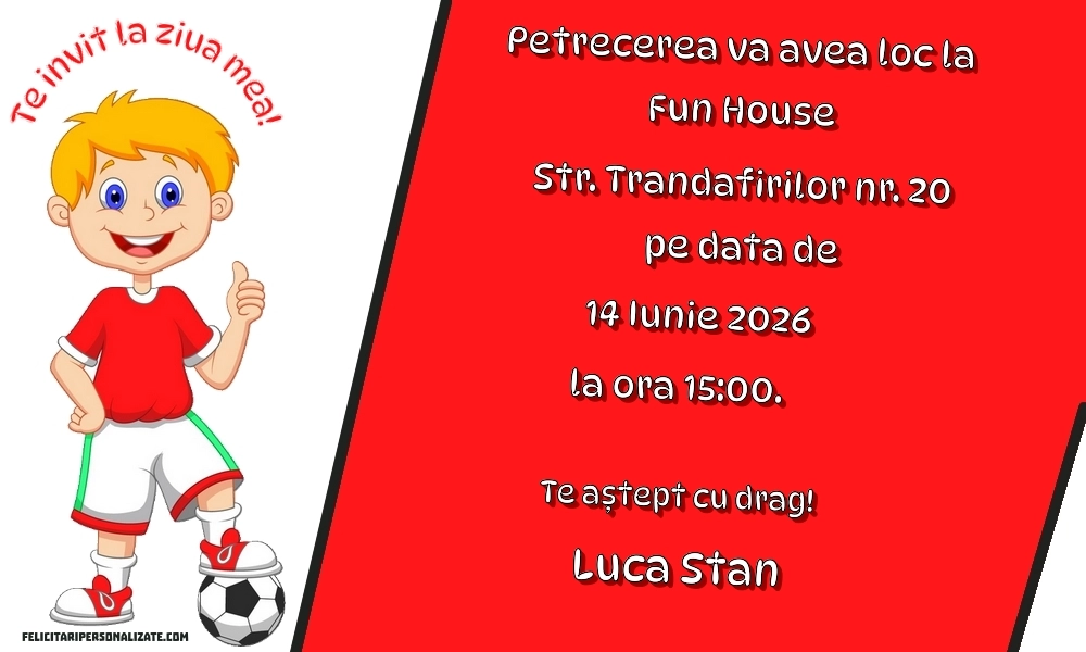 Exemplu completat: Invitație cu fotbal