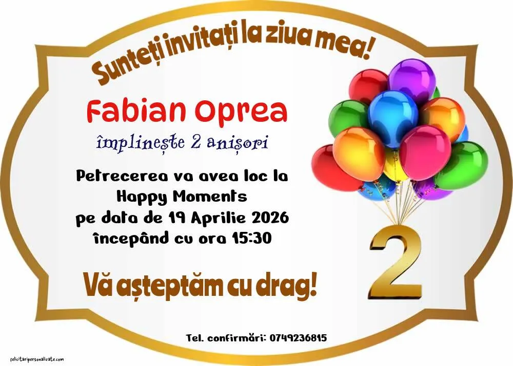Exemplu completat: Invitație pentru 2 ani