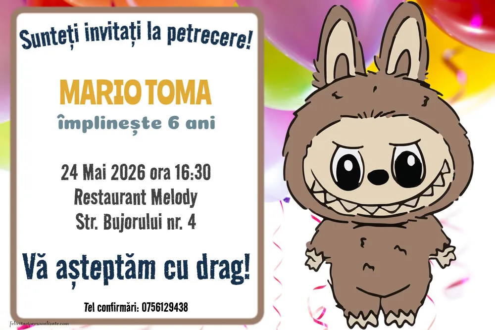 Invitație cu Labubu