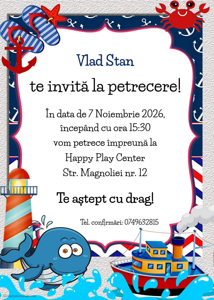Exemplu completat: Invitație cu marinar