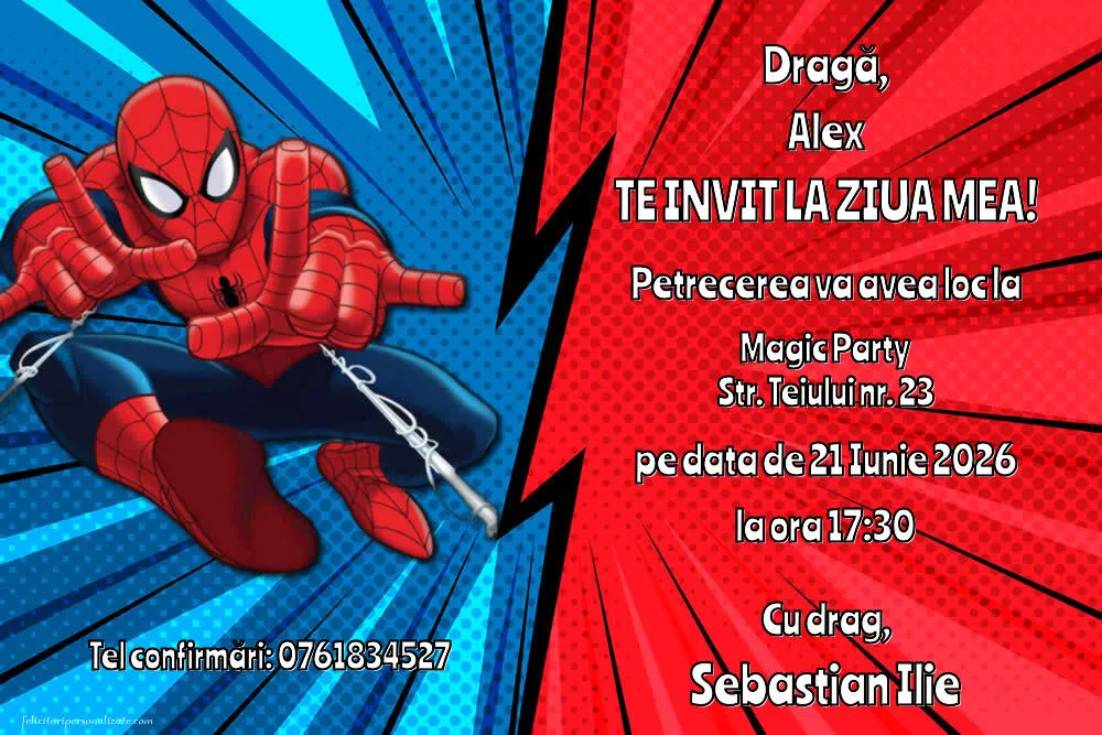 Exemplu completat: Invitație cu Spiderman