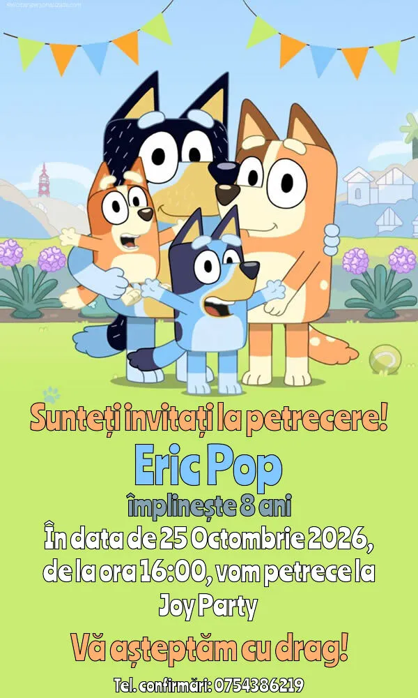Invitație cu Bluey și Bingo