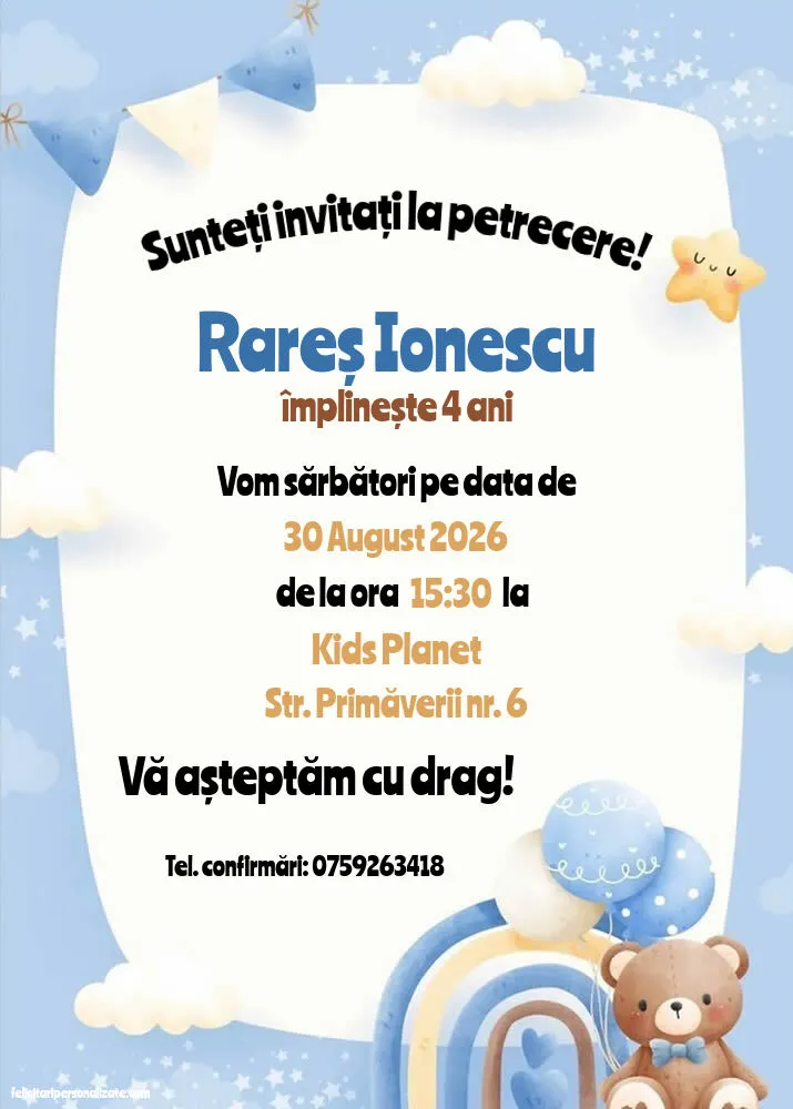 Exemplu completat: Invitație cu ursuleț