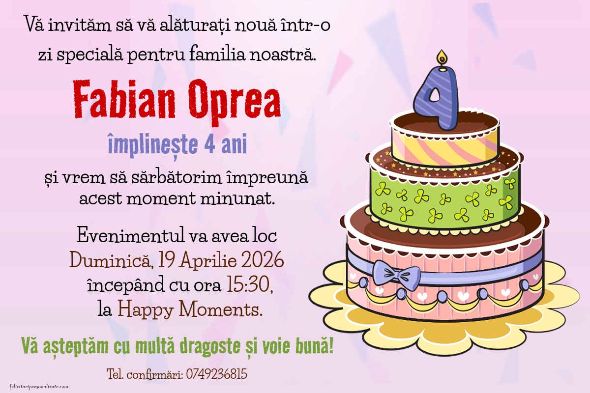 Exemplu completat: Invitație pentru 4 ani
