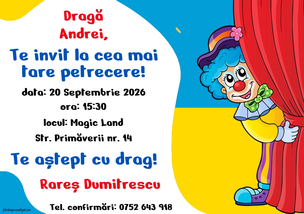 Exemplu completat: Invitație cu circ