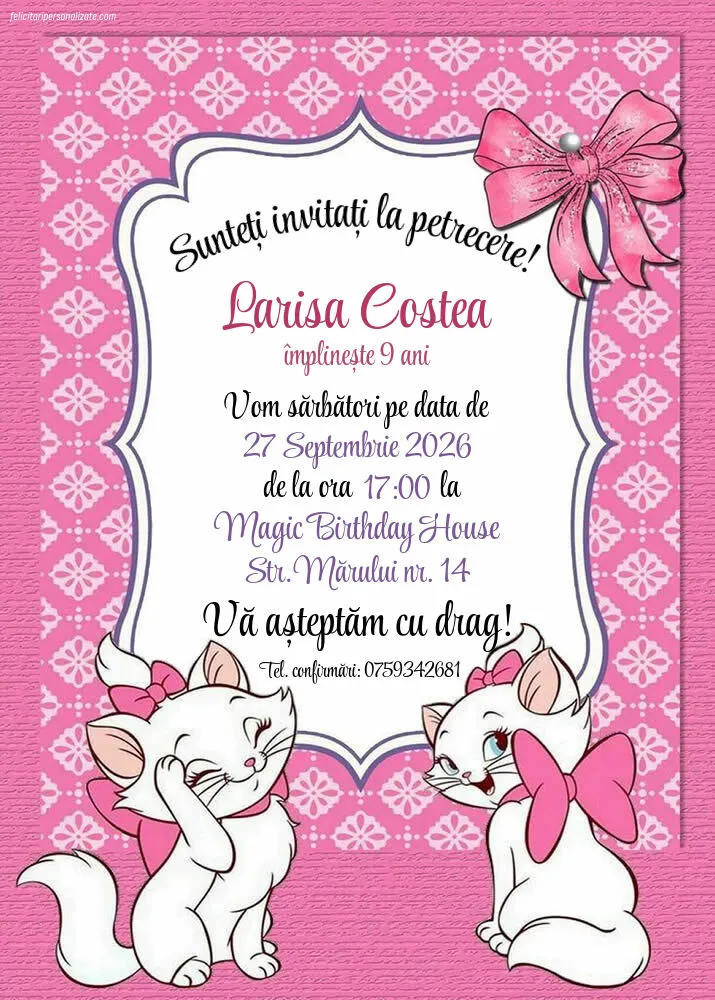 Exemplu completat: Invitație cu Pisicile aristocrate