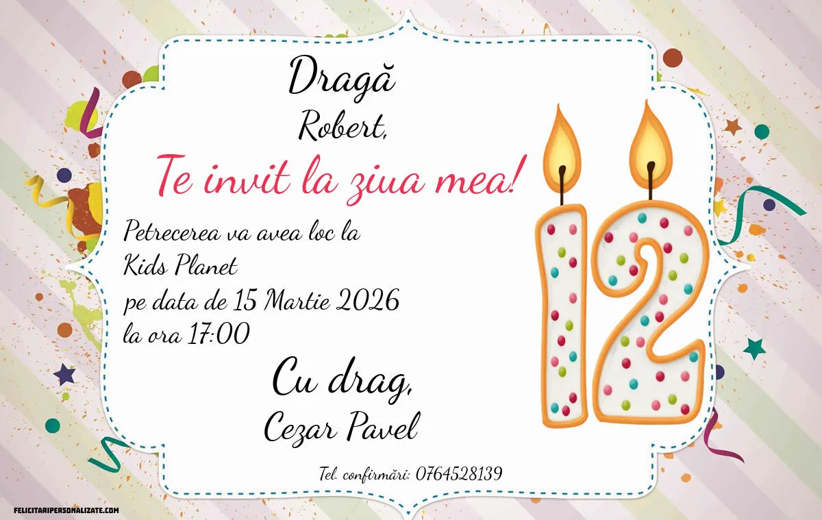 Exemplu completat: Invitație pentru 12 ani