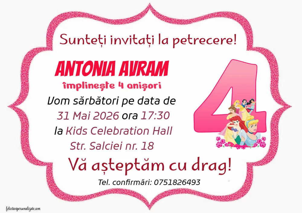 Exemplu completat: Invitație pentru 4 ani
