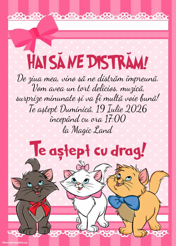 Exemplu completat: Invitație cu Pisicile aristocrate