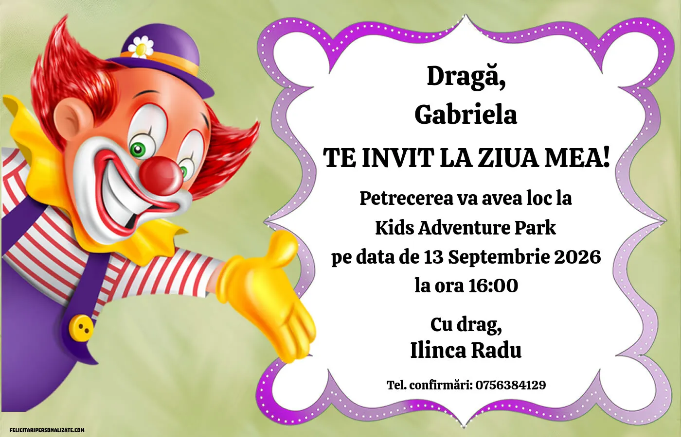 Exemplu completat: Invitație cu circ