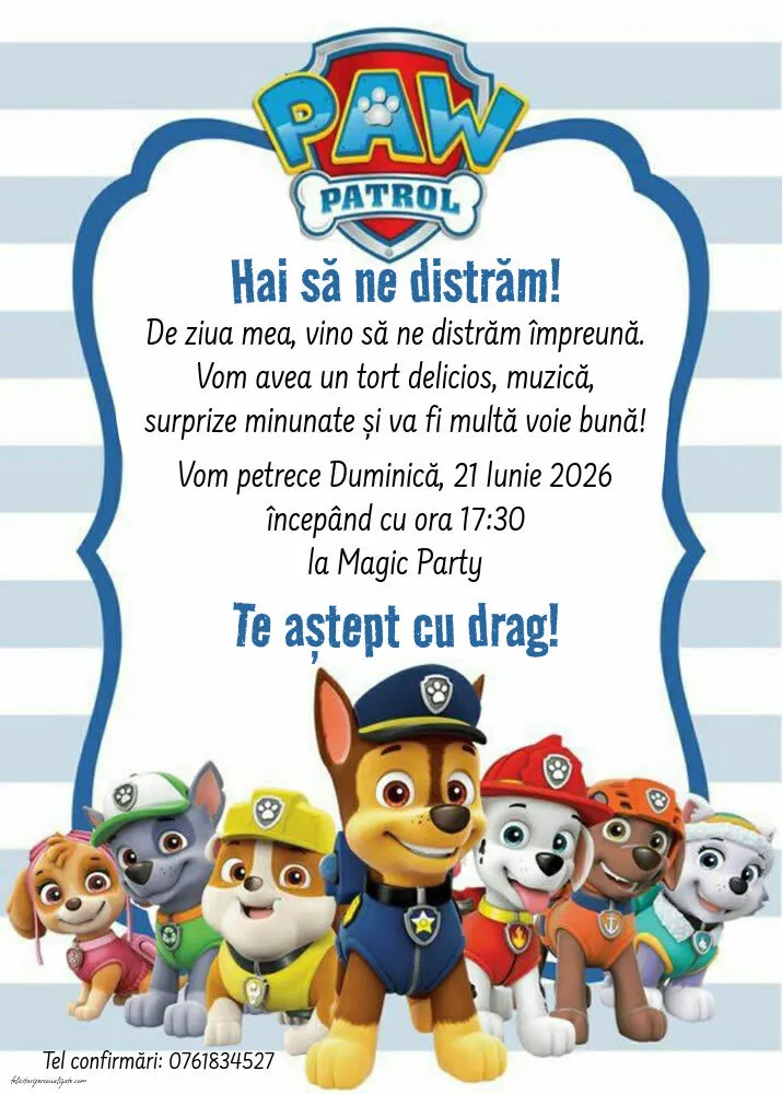 Exemplu completat: Invitație cu Patrula catelusilor