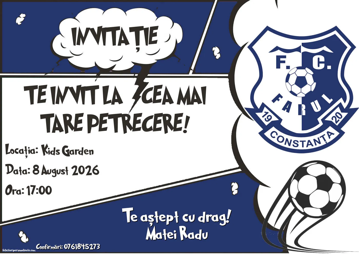 Exemplu completat: Invitație cu fotbal
