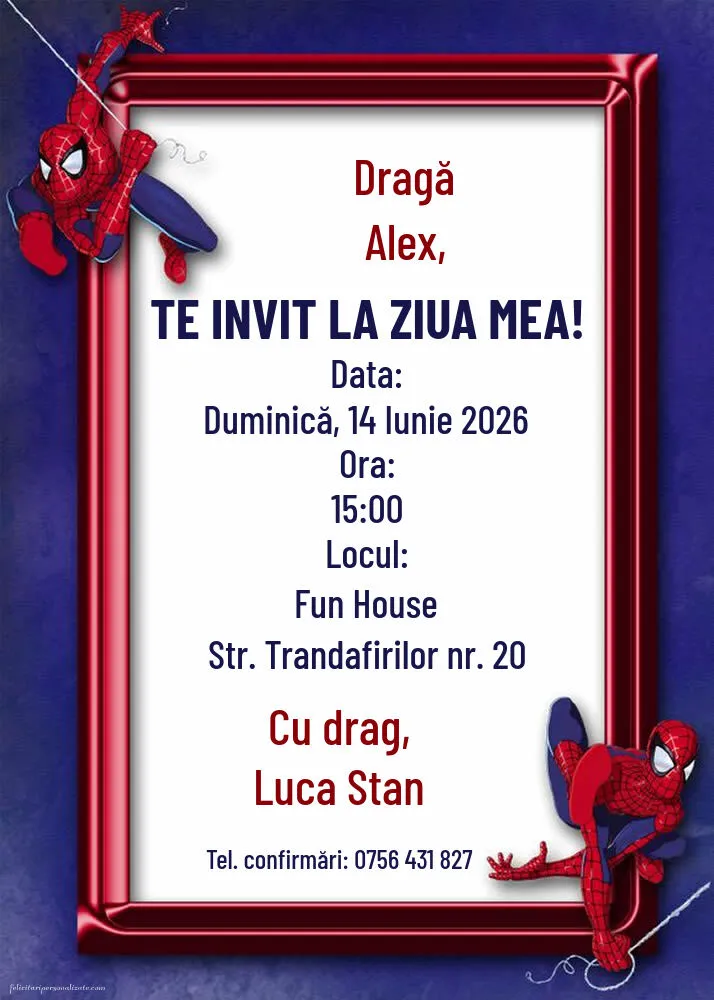Invitație cu Spiderman
