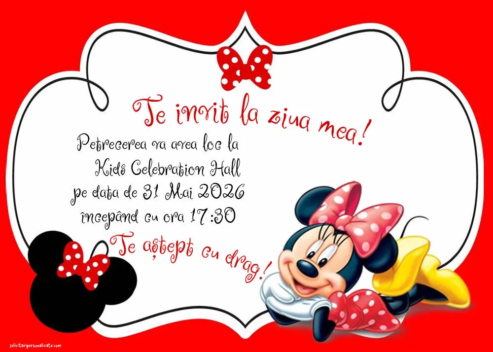Exemplu completat: Invitație cu Minnie Mouse