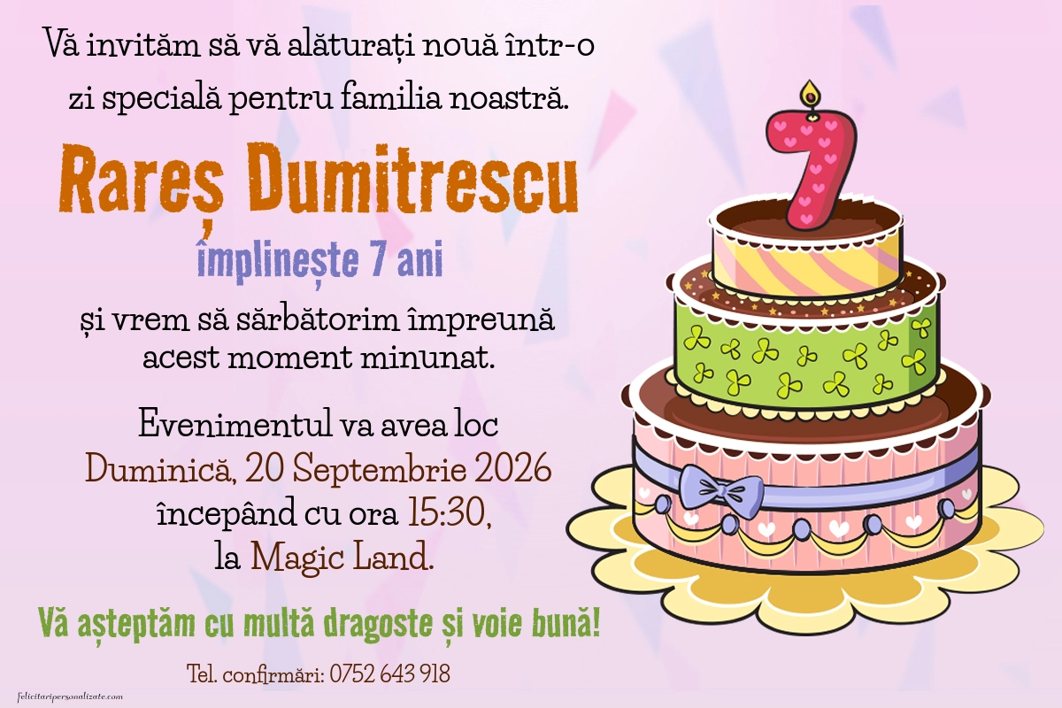 Exemplu completat: Invitație pentru 7 ani