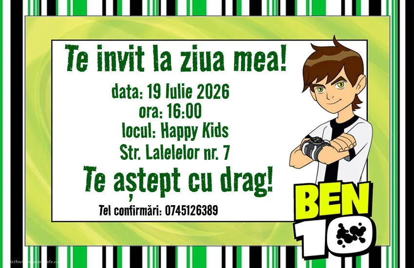 Exemplu completat: Invitație cu Ben 10
