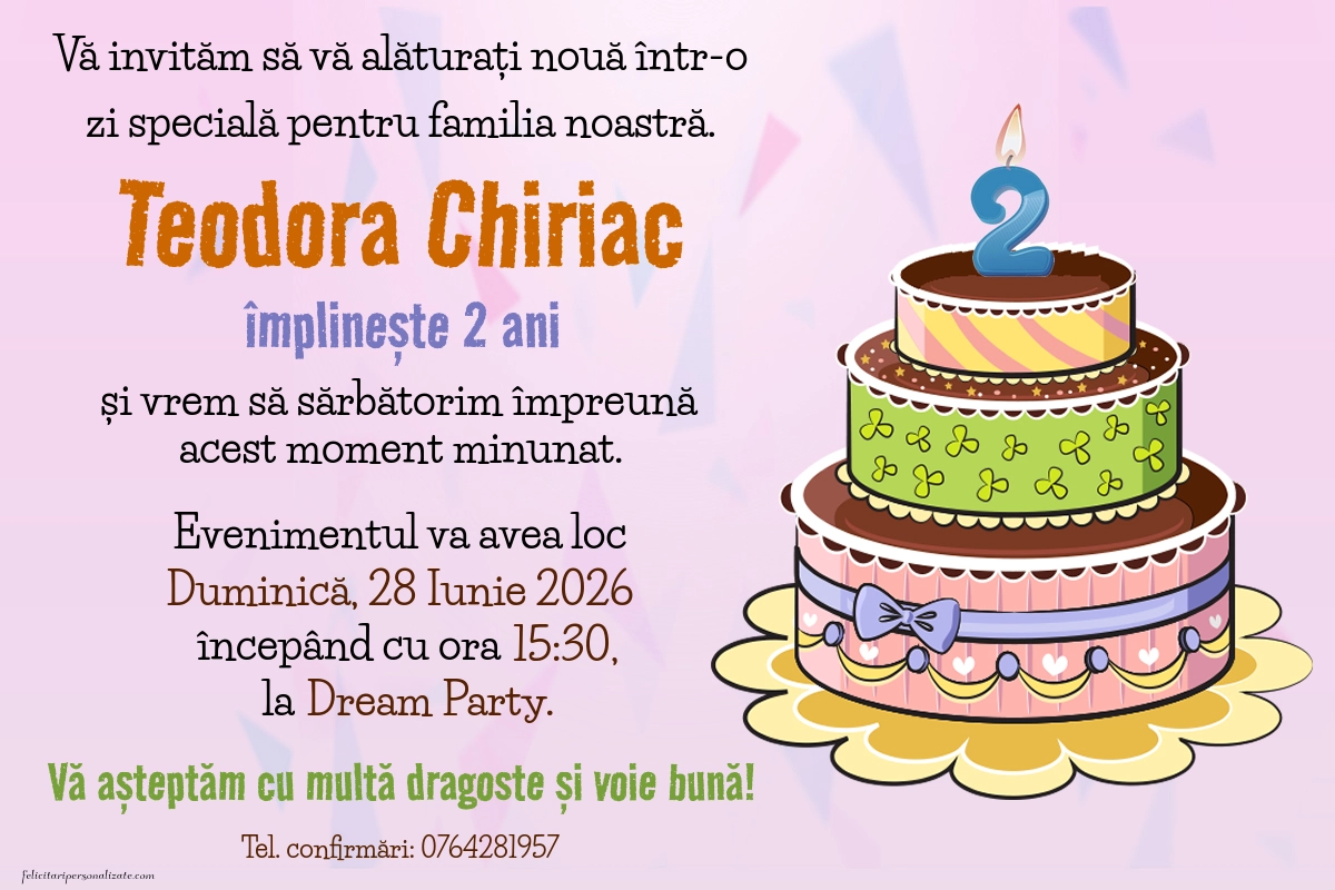 Exemplu completat: Invitație pentru 2 ani