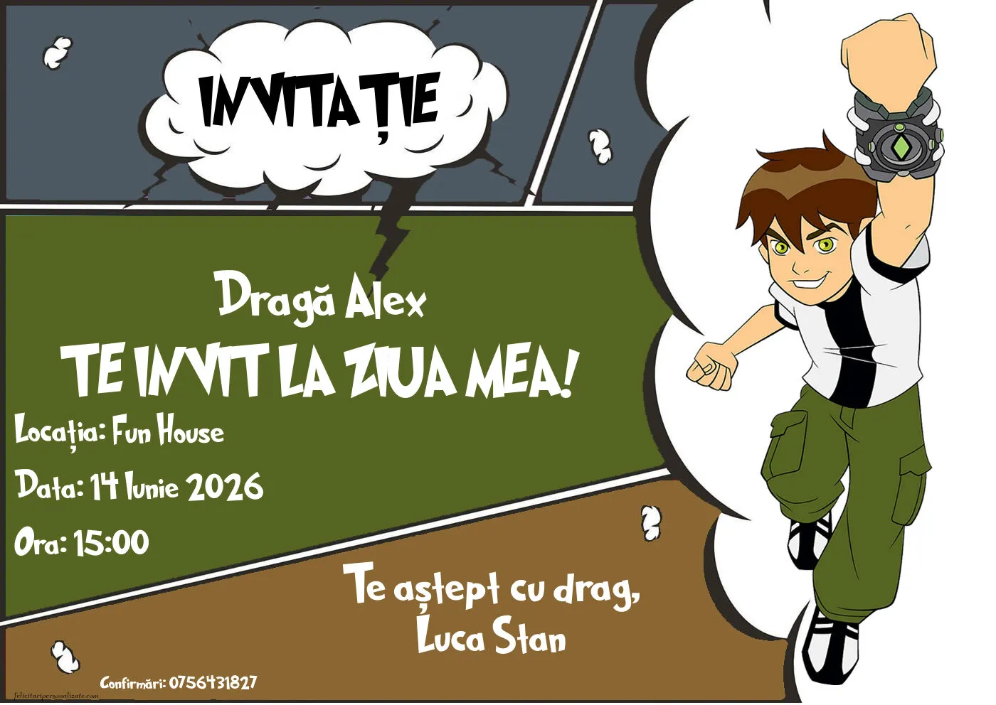 Exemplu completat: Invitație cu Ben 10