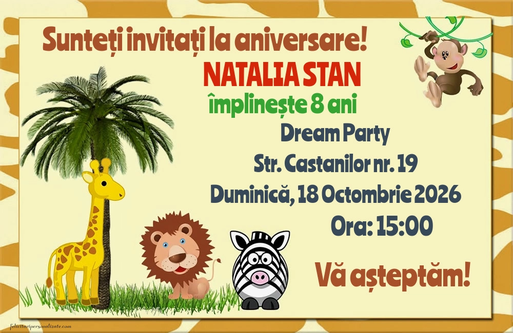Exemplu completat: Invitație cu tema jungle