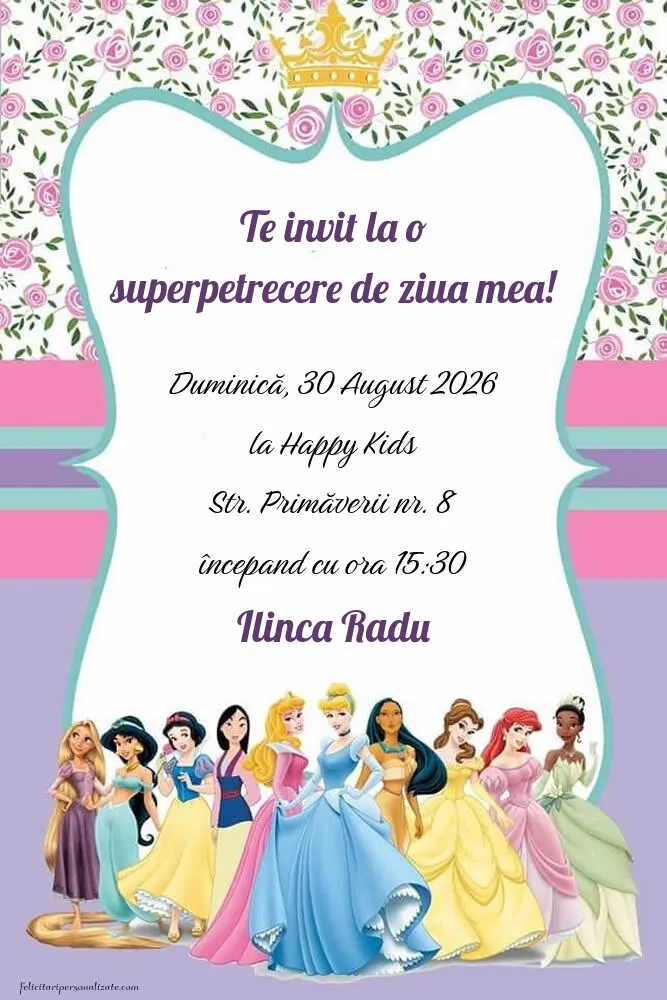 Invitație cu Prințese Disney