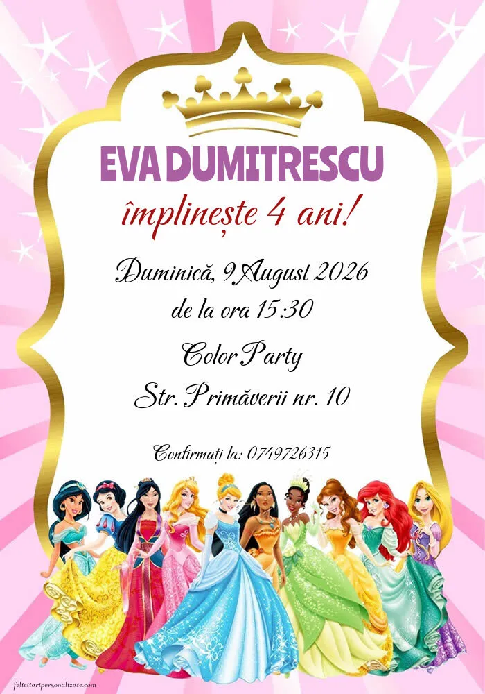 Invitație cu prințese