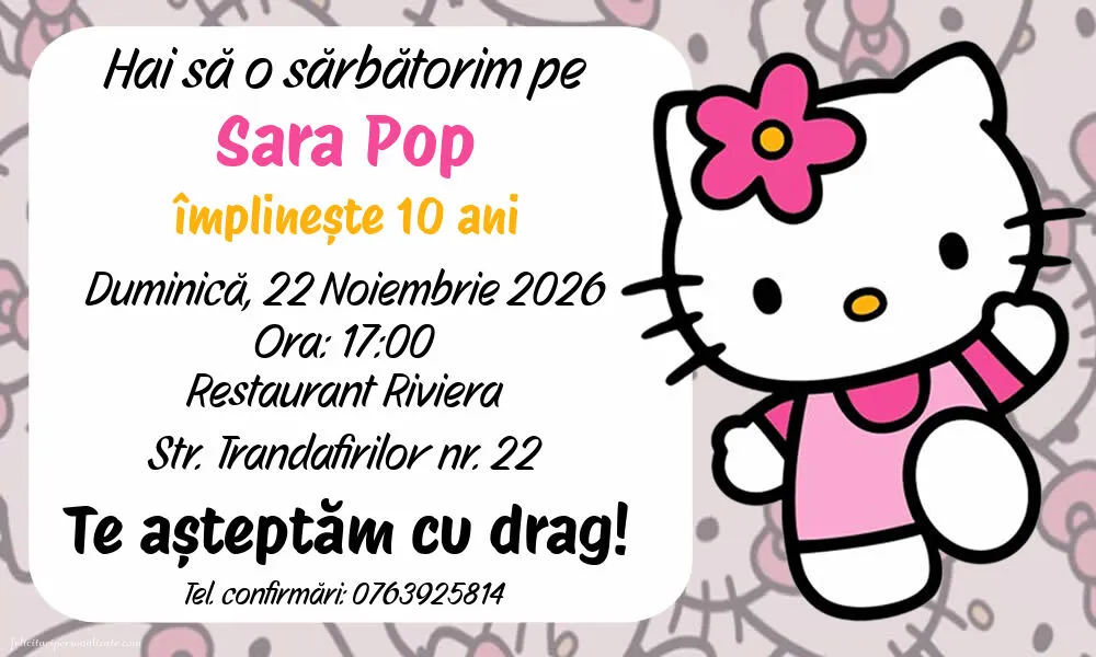 Invitație cu Hello Kitty