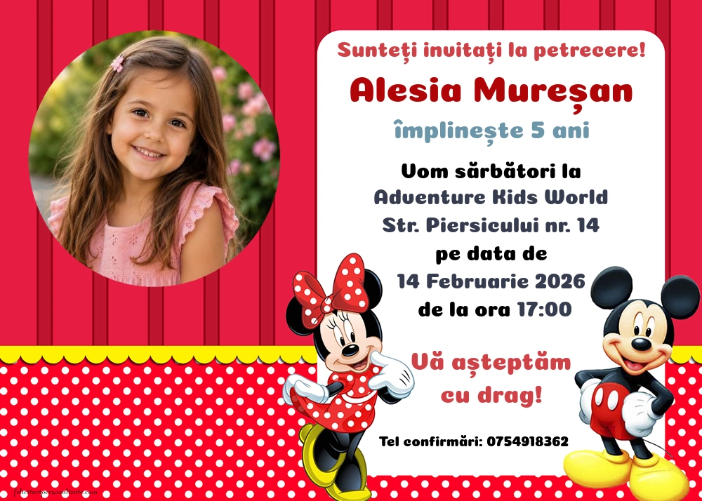 Exemplu completat: Invitație cu Mickey Mouse