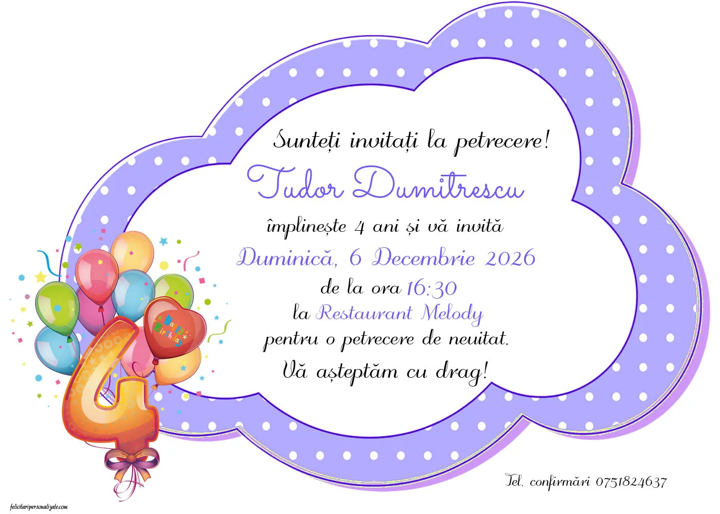 Exemplu completat: Invitație pentru 4 ani