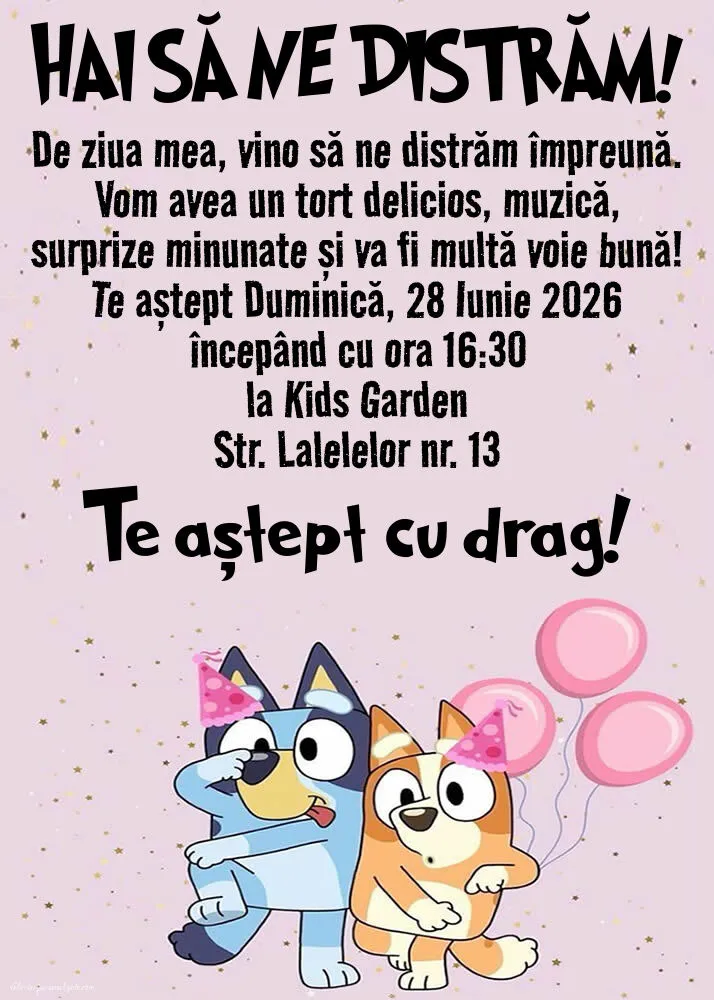 Invitație cu Bluey și Bingo