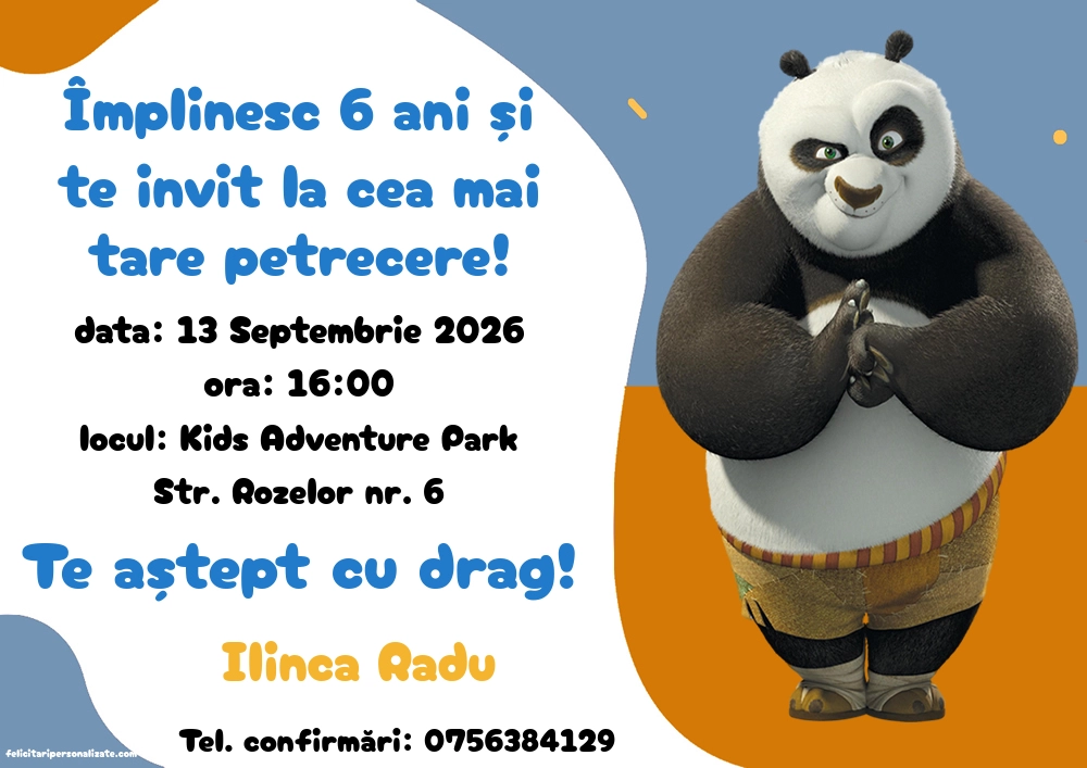 Exemplu completat: Invitație cu Kung Fu Panda