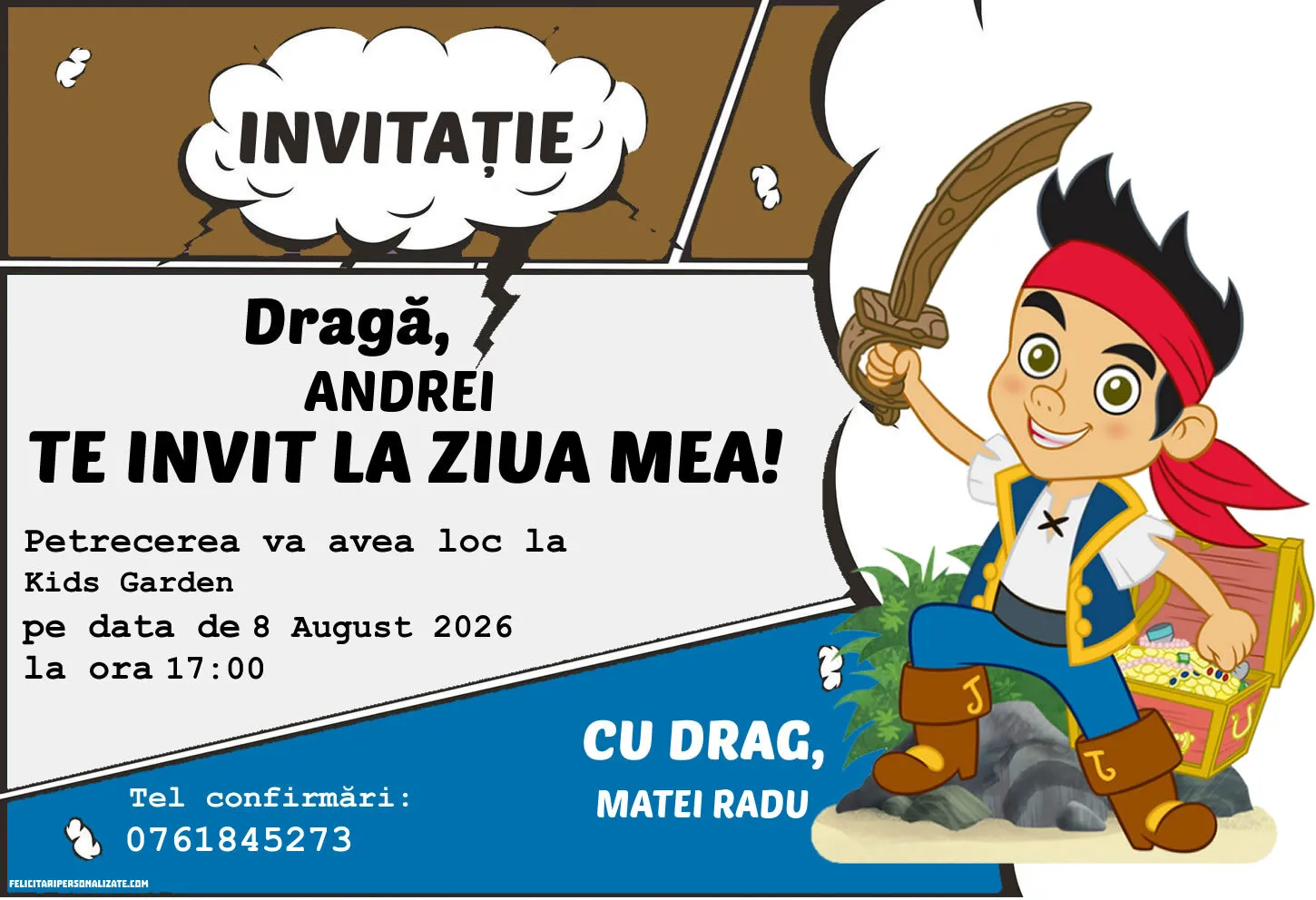 Exemplu completat: Invitație cu pirați