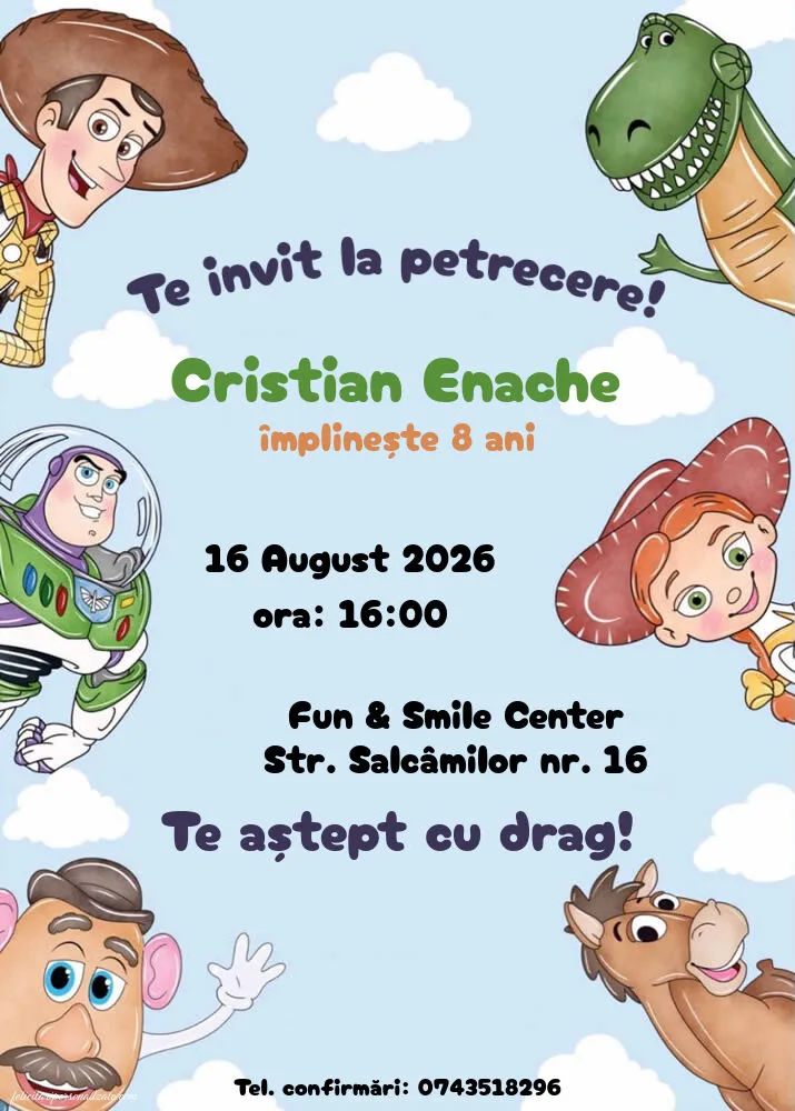 Exemplu completat: Invitație cu Toy Story