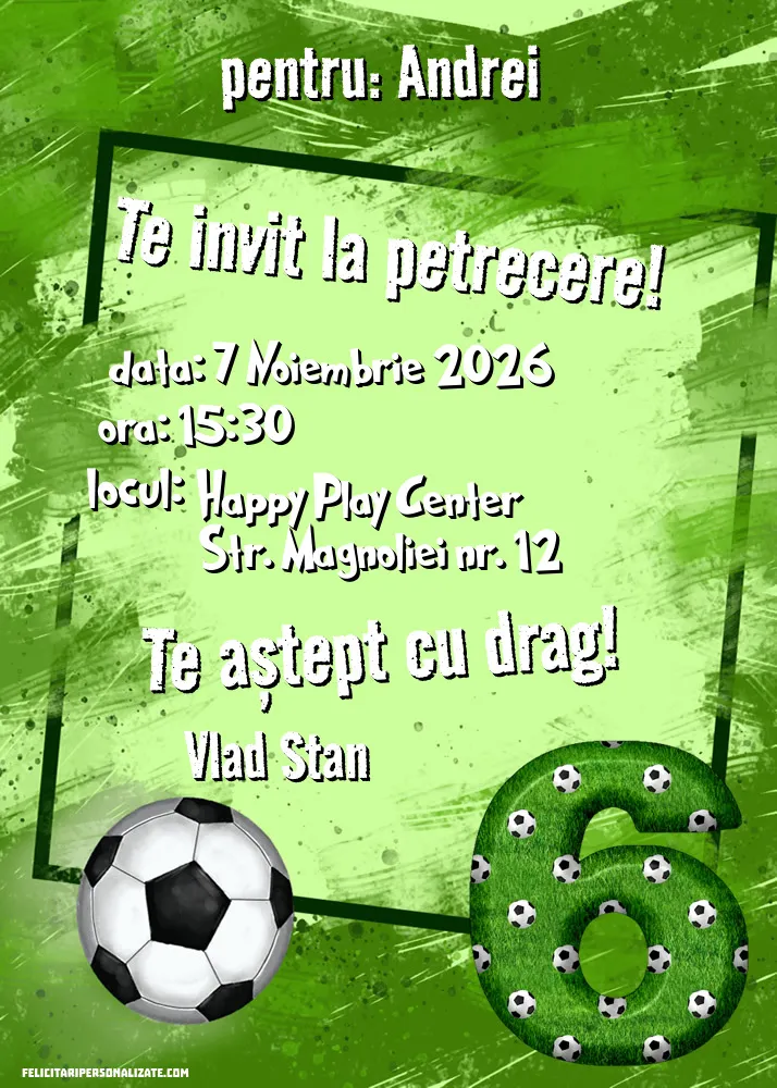 Exemplu completat: Invitație cu fotbal