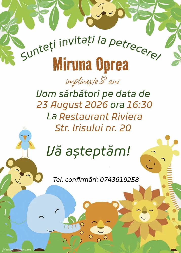 Exemplu completat: Invitație cu tema jungle