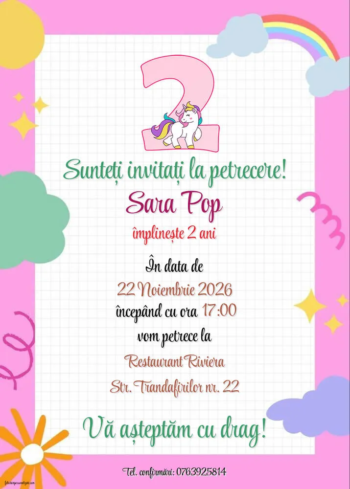 Invitație cu tema curcubeu