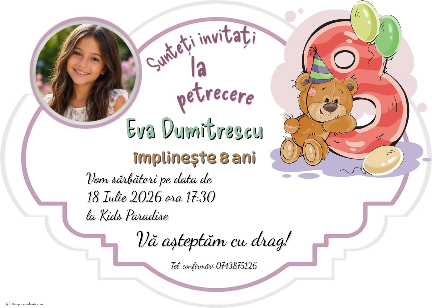 Exemplu completat: Invitație cu Teddy