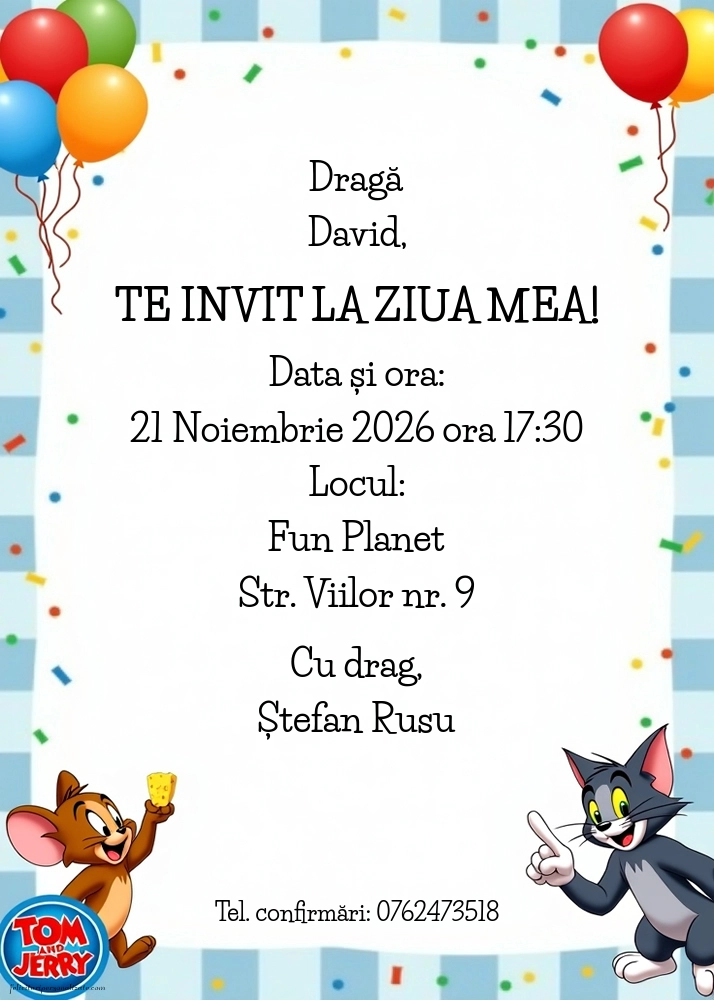 Invitație cu Tom și Jerry