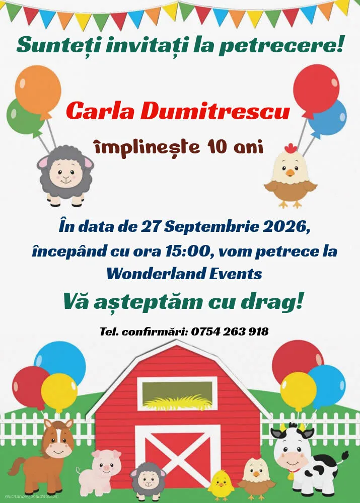 Exemplu completat: Invitație cu tema fermă