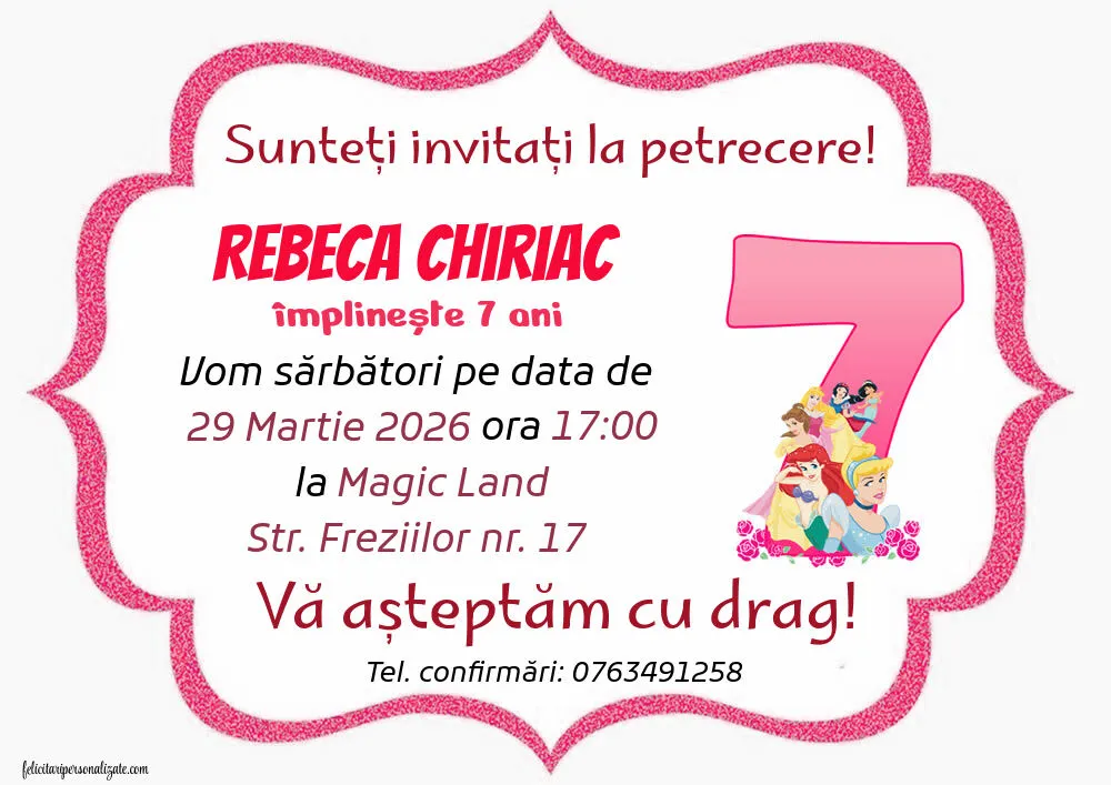 Exemplu completat: Invitație pentru 7 ani