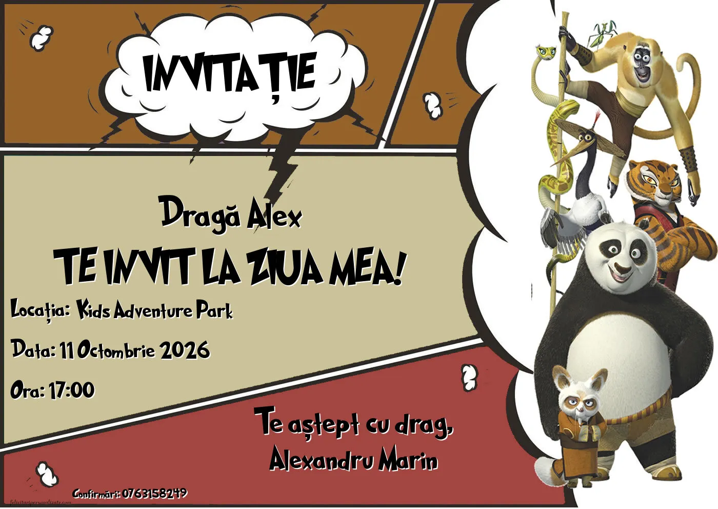 Exemplu completat: Invitație cu Kung Fu Panda