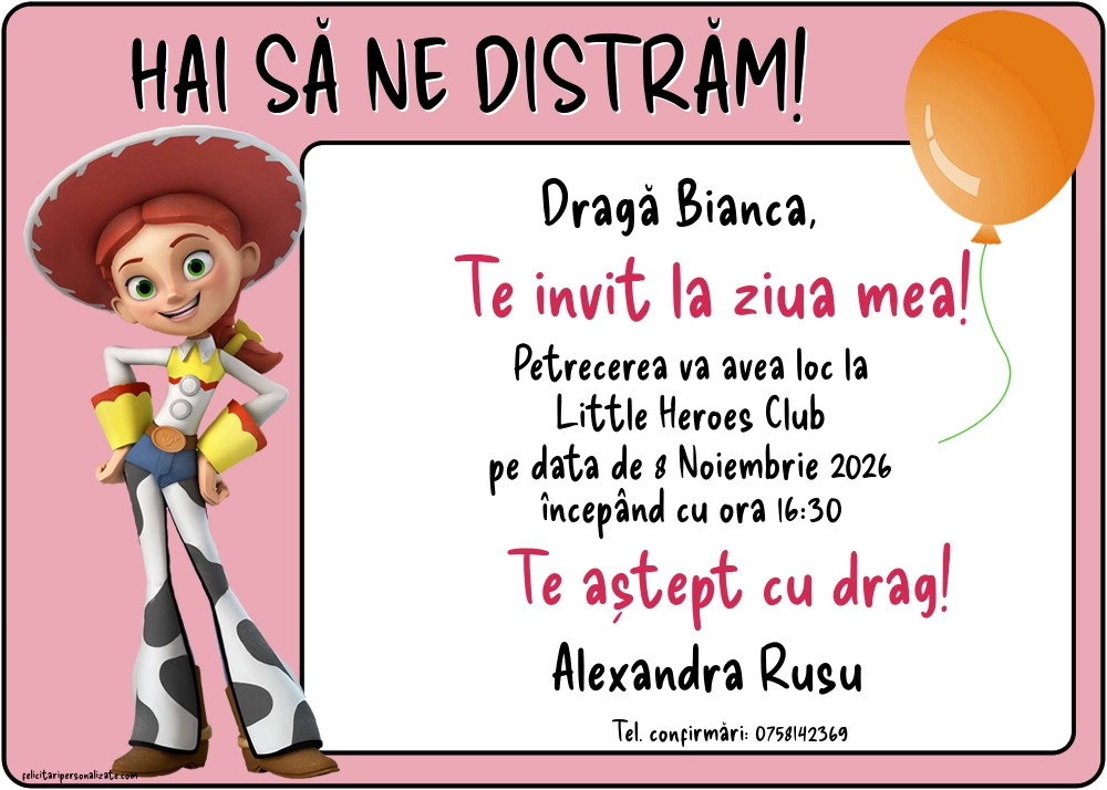 Exemplu completat: Invitație cu Toy Story