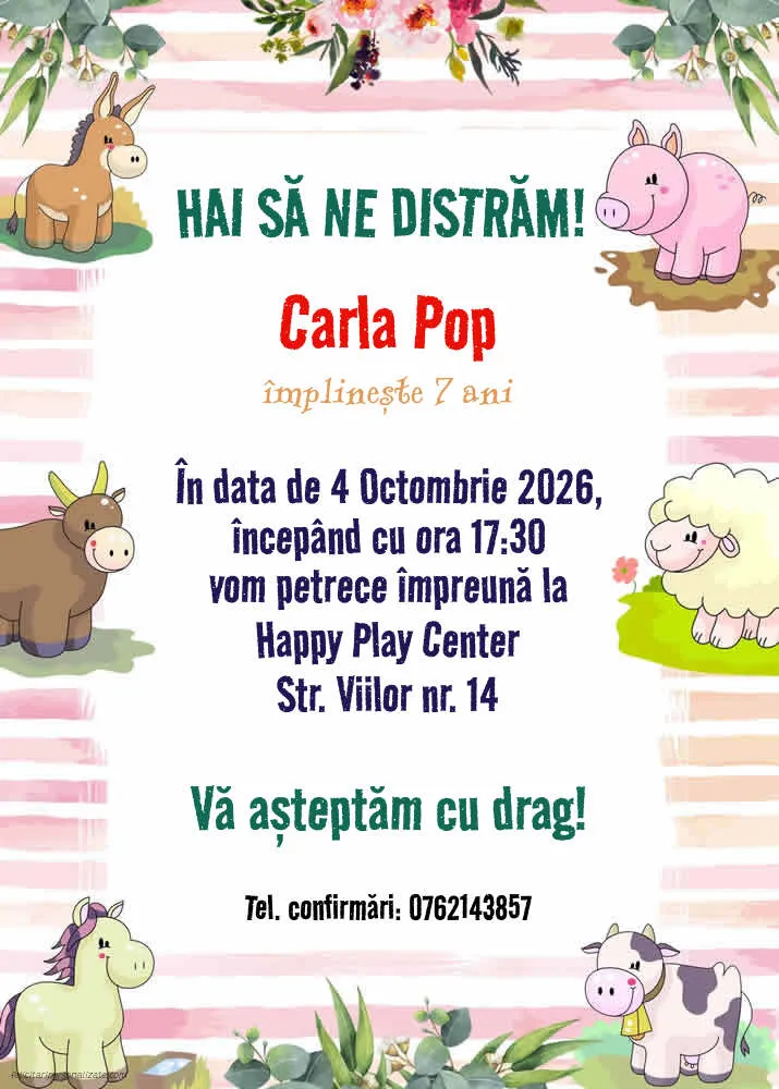 Exemplu completat: Invitație cu tema fermă
