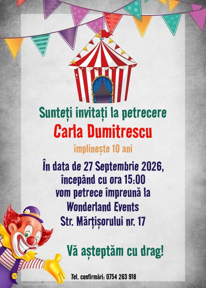 Exemplu completat: Invitație cu circ
