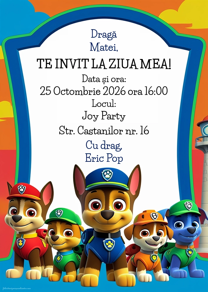 Invitație cu Patrula catelusilor