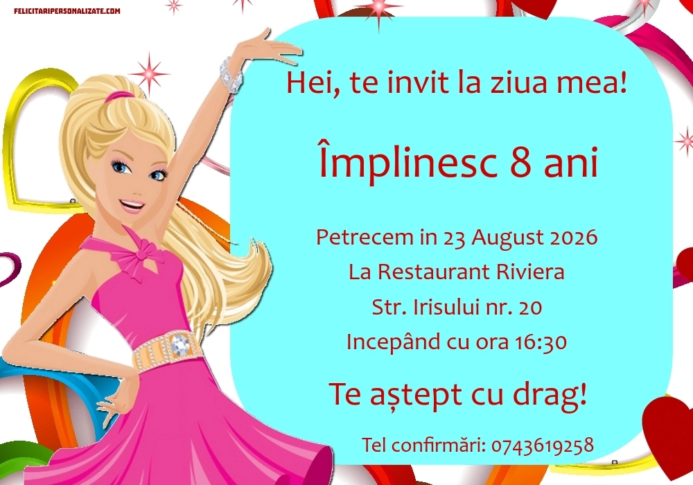 Exemplu completat: Invitație cu Barbie