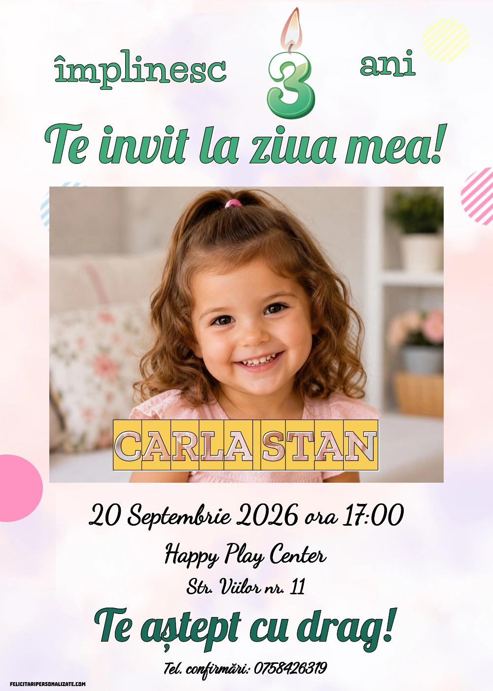 Exemplu completat: Invitație pentru 3 ani